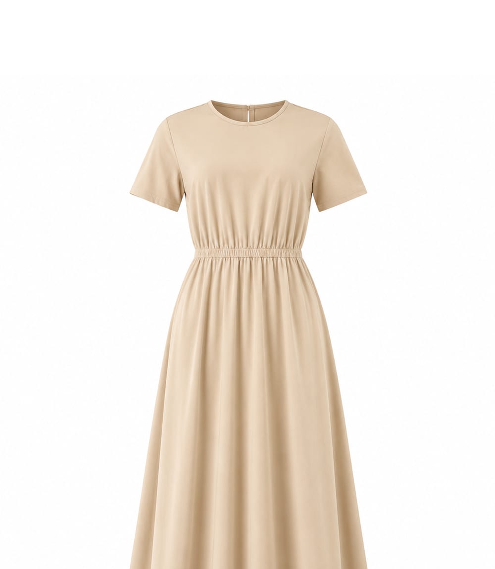 Foto del producto optimizada por MAX: vestido sobre fondo blanco profesional